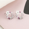 Earrings, golden zirconium from pearl, flowered, Korean style, pink gold, wholesale