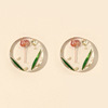 Resin, brand round earrings, flowered, South Korea, handmade, silver 925 sample