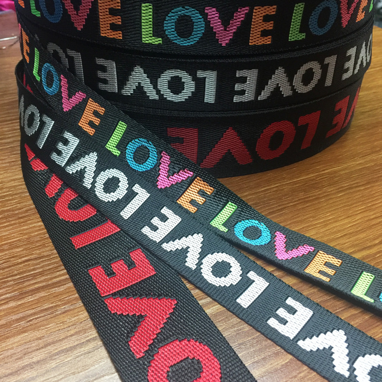 仿尼龙提花印刷LOVE2.5CM现货箱包手提肩带 手机吊绳鞋帽服装织带