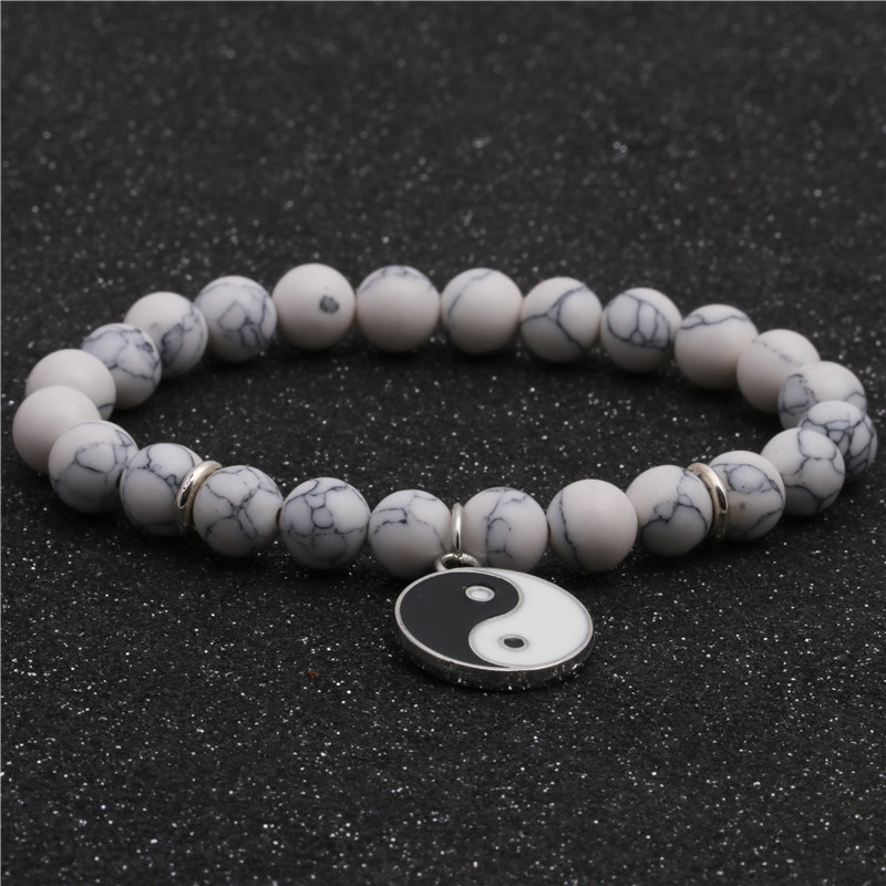 Explosion 8mm White Turquoise Black Matte Couple Beaded Pendant Bracelet Men And Women display picture 4