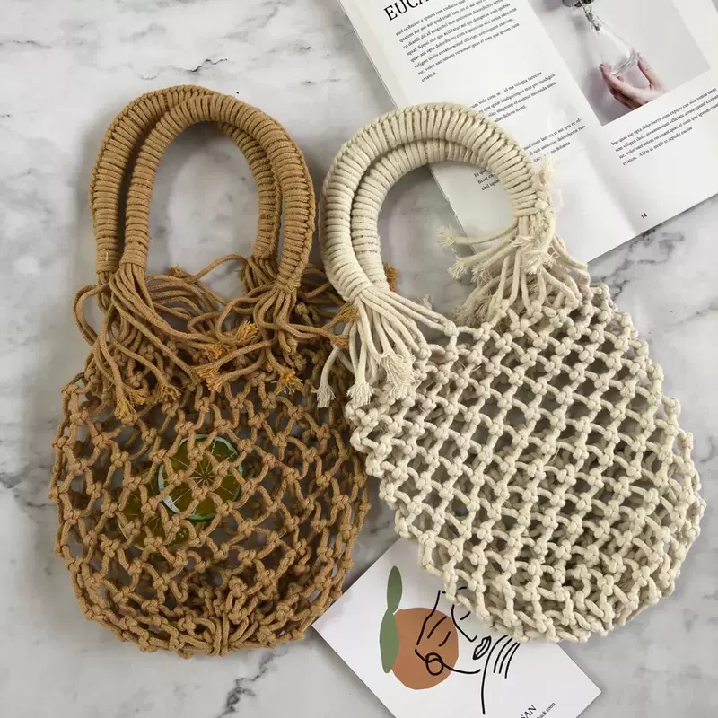 Straw cute beach fresh shoulder bag, flowered