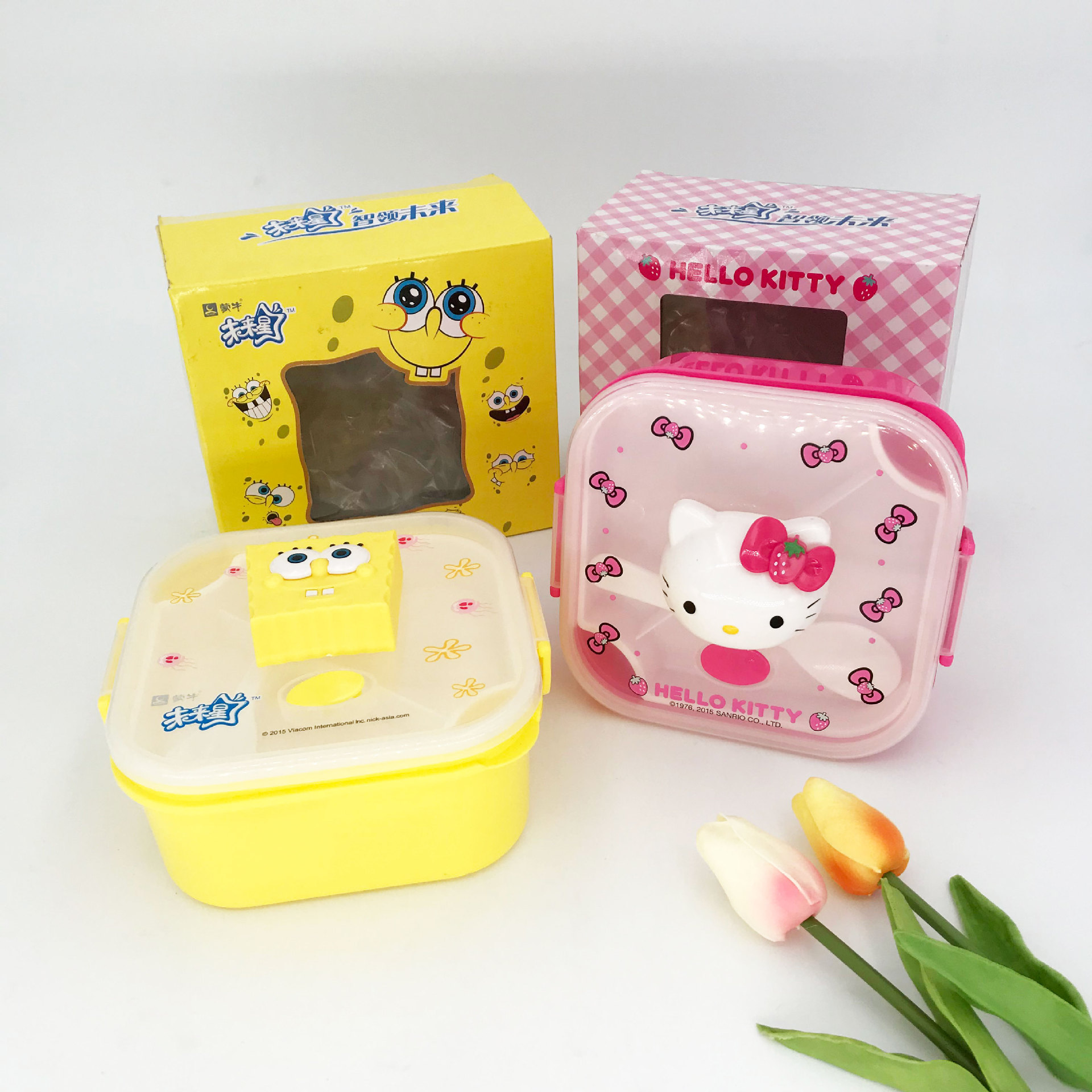 Square PP plastic cartoon lunch box two layers of children's lunch…