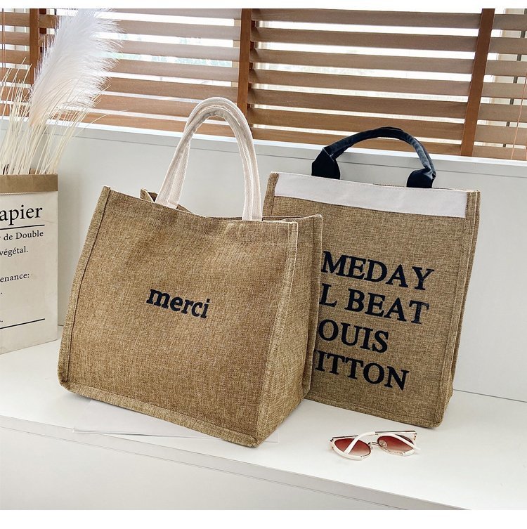 The 2020 autumn new handbag women's large-capacity Korean style lettered linen bag is a trend of large shopping bags for autumn and winter undefined