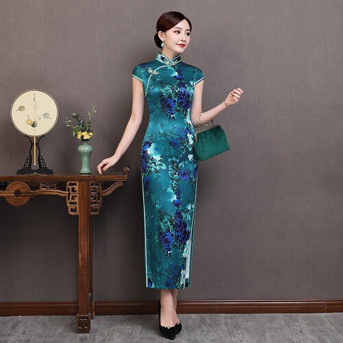 Women Chinese Dresses Silk long cheongsam retro performance dress