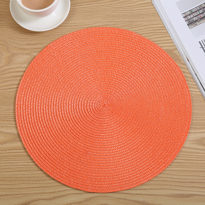 Wholesale of Japanese-style colored woven table MATS, PP eco-friendly round Western placemats, heat-insulating, waterproof and mold-proof tablecloth coasters detail image 10