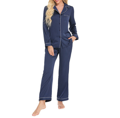 Cross border Long sleeve trousers True satin Amazon Europe and America spring and autumn new pattern pajamas Silk like Home lady suit