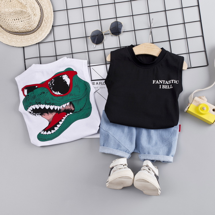 Boys Suit Summer Vest 2020 New 0-1-2 Children 3-4 Years Old Cotton Suit Tyrannosaurus Rex Baby Clothes