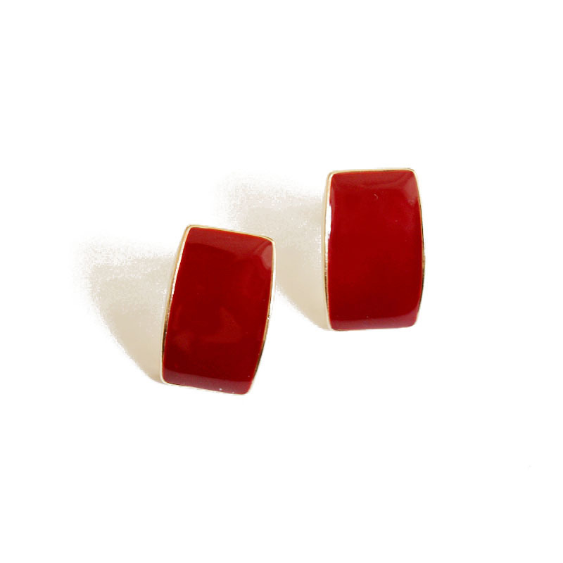 Red Curved Rectangle Earrings display picture 11