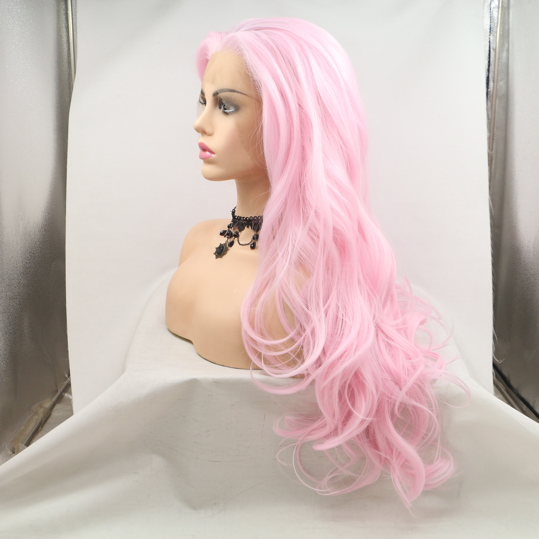 Comercio exterior Europa y América moda fibra química pelucina rosa ligera cabello corto cabello recto de seda de alta temperatura cubierta de cabeza al por mayor