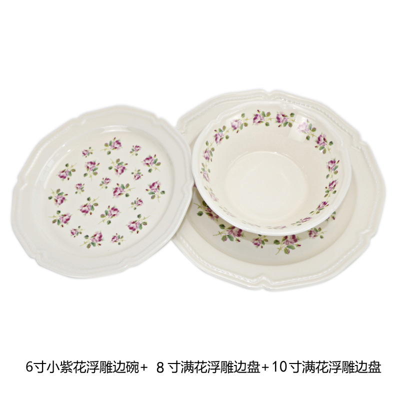 Xinming francés retro vajilla calcomanías en relieve hogar placa de cerámica tazón occidental placa plana plato de fruta ensalada tazón