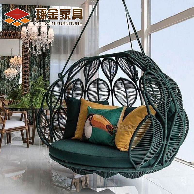 Outdoor Scandinavian Swing Chair, Rattan Hanging Basket Chair, Double Swing Chair for Balcony, Hanging Hammock Swing Chair, Leisure Rocking Chair