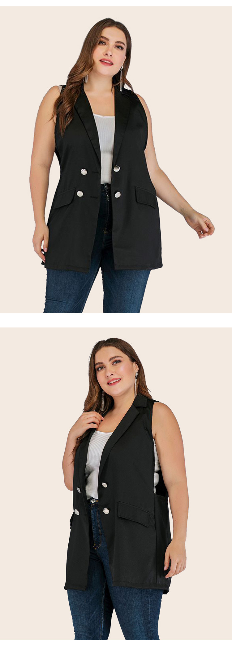 Spring and Autumn Pure Color Fashion Double-breasted Loose Vest NSJR59631