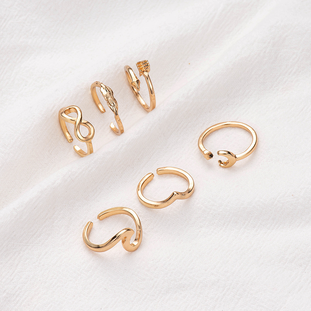 Hot Sale Geometric Alloy Ring Six-piece Leaf Ring Set Wholesale display picture 11