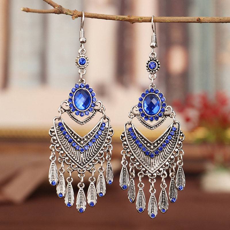 1 Pair Ethnic Style Geometric Metal Plating Rhinestones Women's Drop Earrings display picture 2