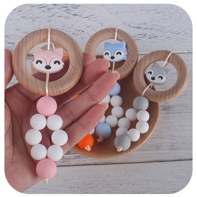 Bebé creativo Beech anillo juguete teether nueva historieta Fox silicona teether palo Amazon caliente