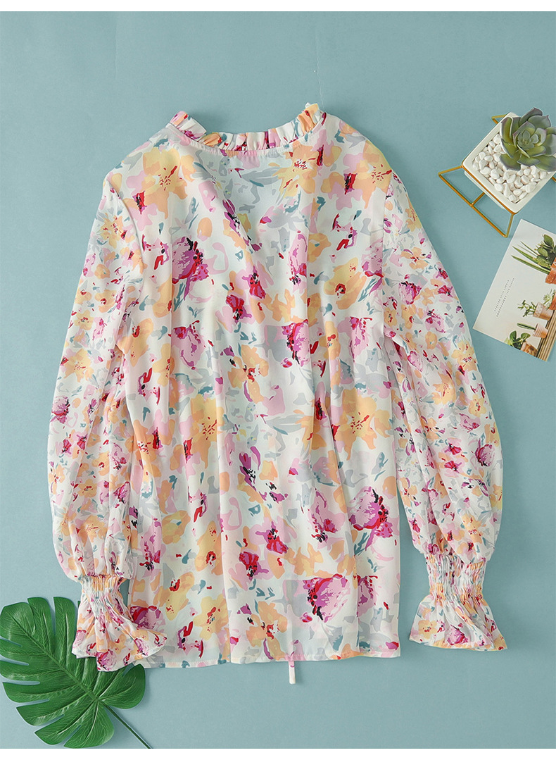 camisa de manga larga mujer otoño nueva moda suelta estampado floral camisa de mujer NSSI2318