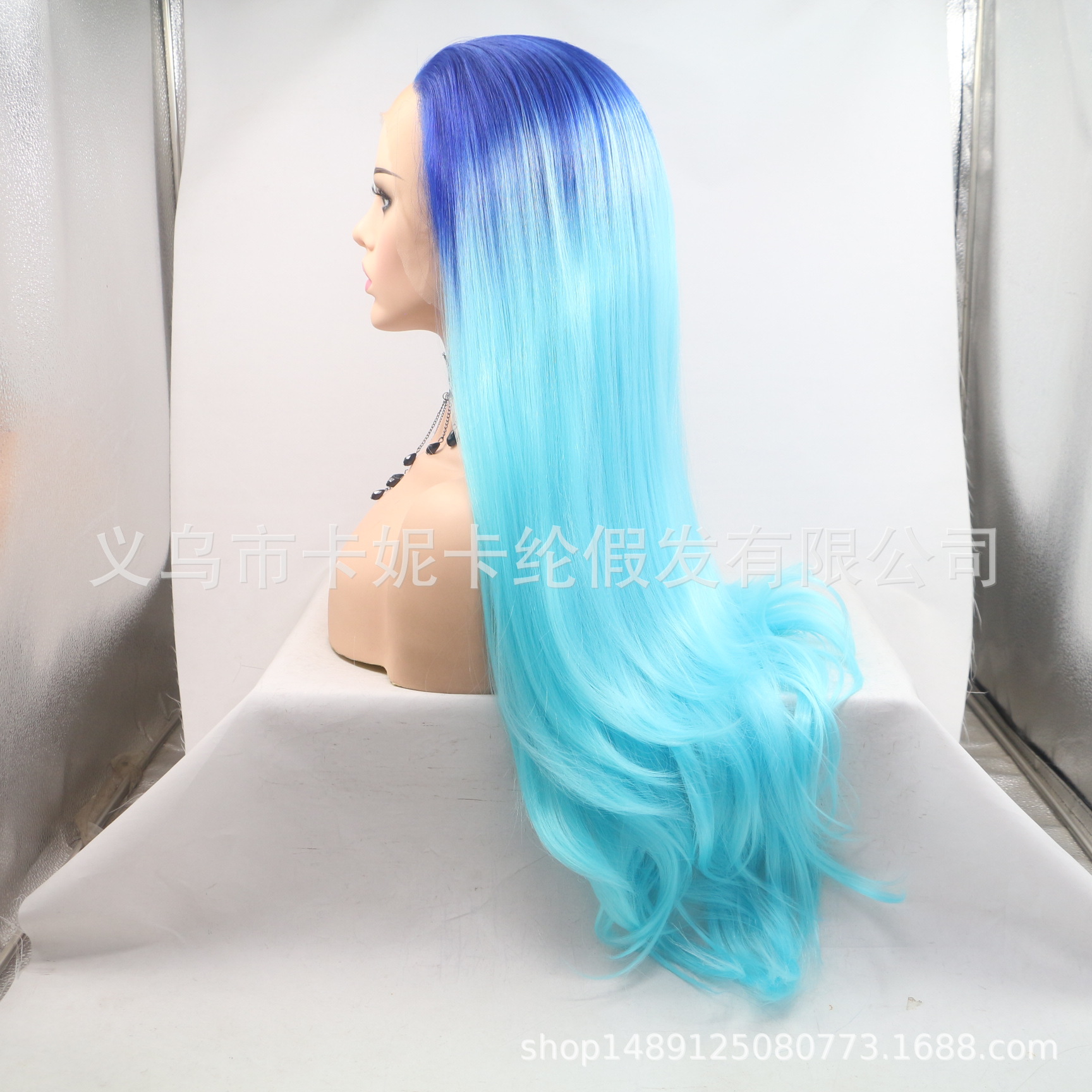 Moda europea y americana, pelo liso de longitud media, peluca de fibra química, tocado femenino, spot al por mayor