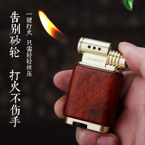 Baicheng new sandalwood gas lighter creative personality retro nostalgic metal pipe lighter wholesale gift