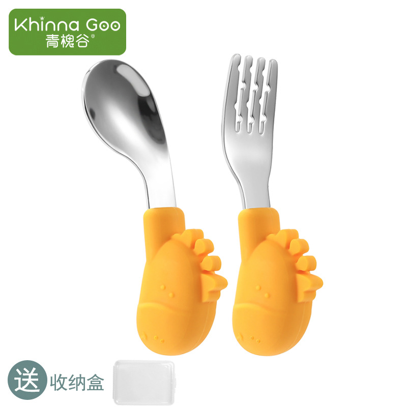 Deer Fork Spoon Baby Learn to Eat Spoon Short Handle Baby 304 Stainless Steel Fork Spoon Baby Food Bowl Tableware