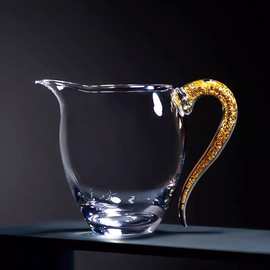 水晶金箔公道杯加厚玻璃茶具公杯茶海分茶器彩把侧把功夫套装