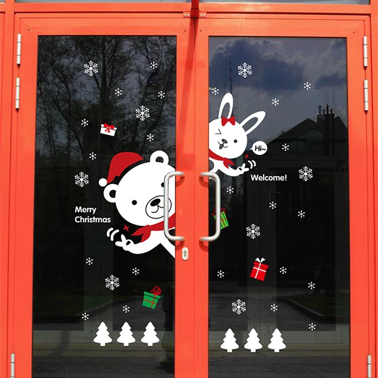 Рождественские наклейки съемные окна магазина стекло декоративные наклейки мультфильм милый ПВХ Снежинка Настенные наклейки 0823