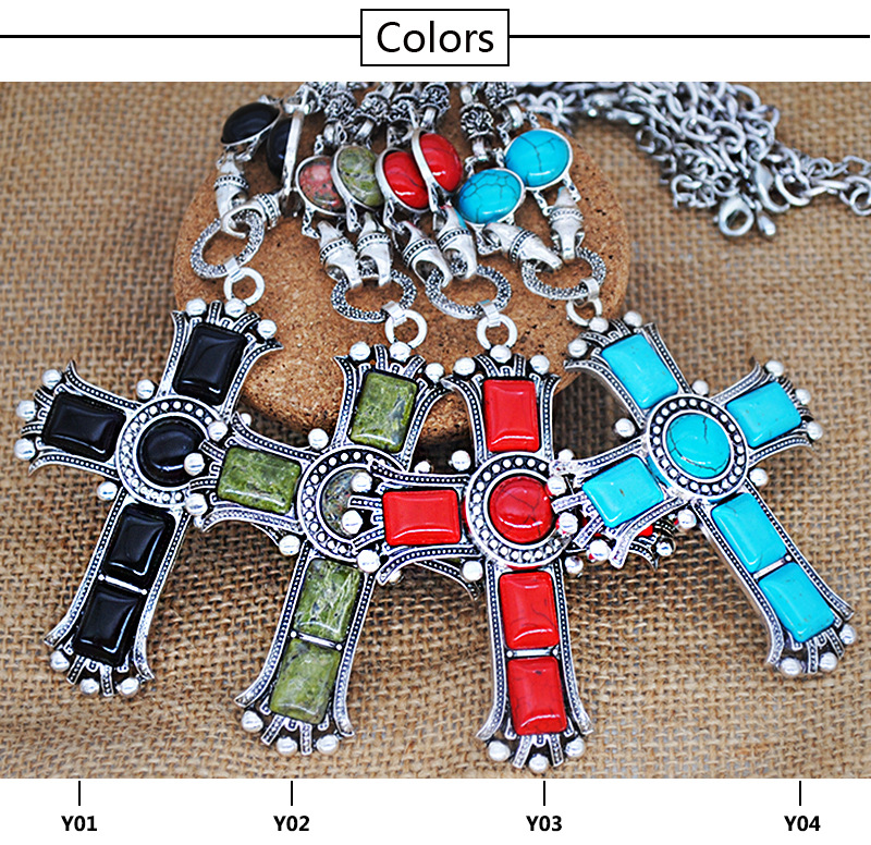 1 Piece Fashion Cross Alloy Inlay Turquoise Women's Pendant Necklace display picture 2