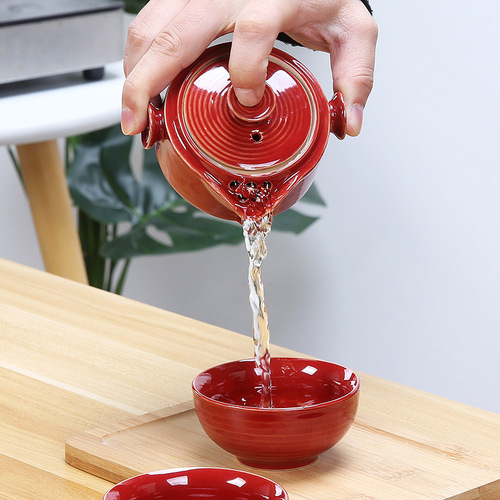 Travel tea set, simple portable bag, quick cup, one pot, one or two cups, car kung fu portable outdoor teapot