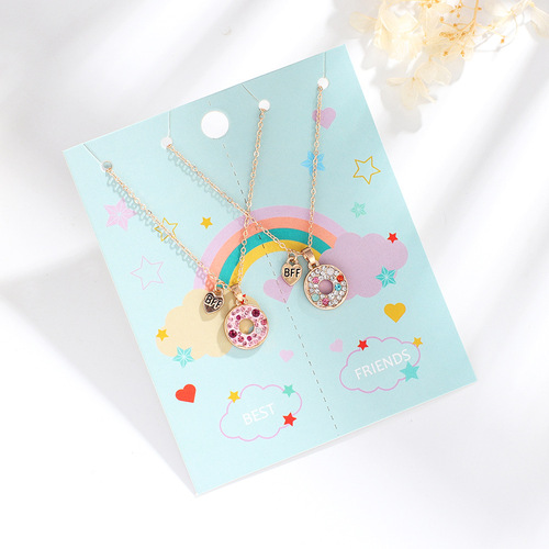 Children's Eco-Friendly Alloy Droplet Oil Necklace Cross-Border New Friendship Round Ring Embedded Diamond Necklace Best Friends