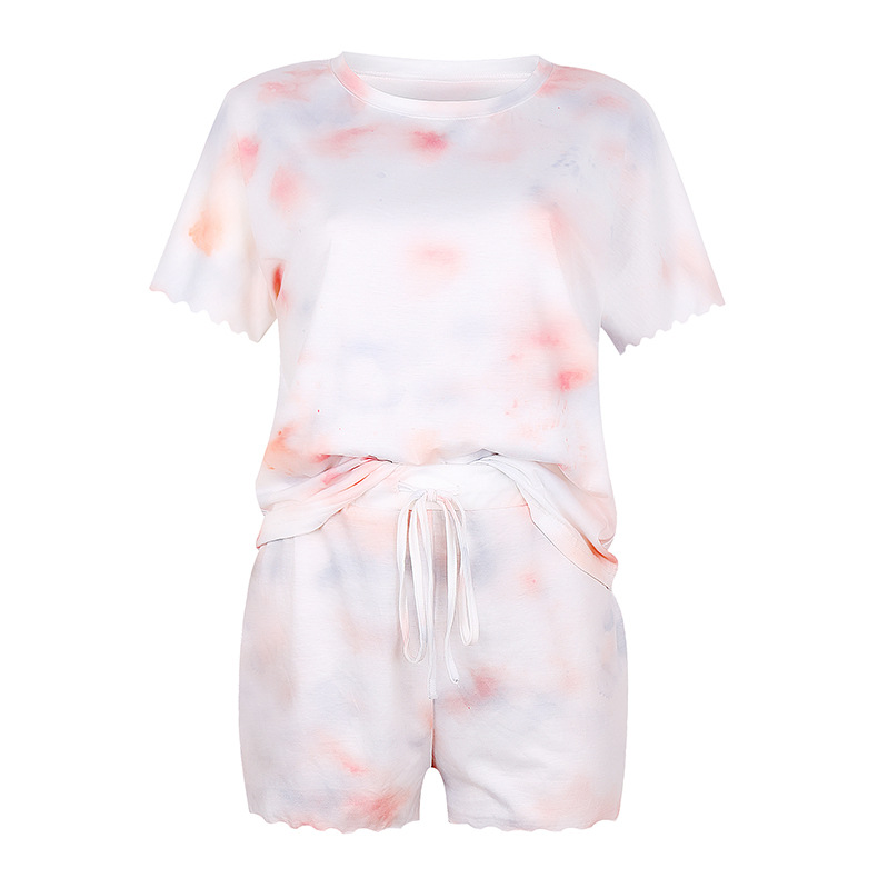 hot models women s printed short-sleeved two-piece pajamas tie-dye home service NSKX6245