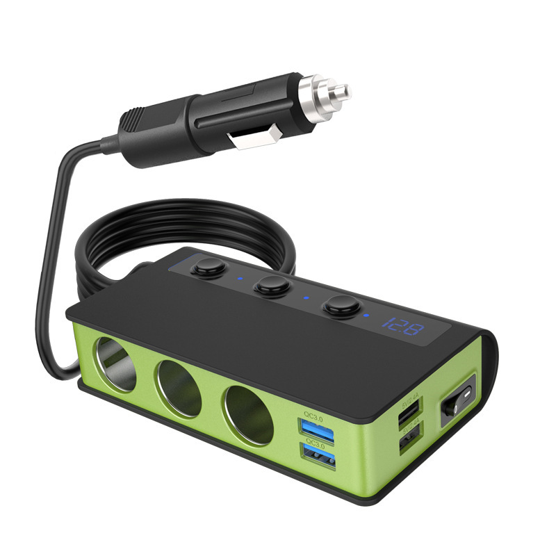 单QC3.0车载车充点烟器一拖三180W4口usb无线充电器颜色随仓发货