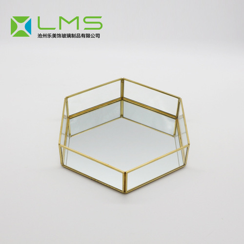 Glass jewelry storage box, minimalist hexagonal tray, skincare storage tray, baking pastry display dessert stand