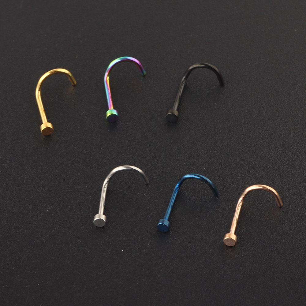 Blue Geometric Flat Nose Stud Screw Nose Piercing Jewelry - Metal Nose Ring for Women Men detail image 6