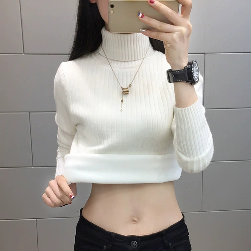 Теплая нижняя рубашка для женщин, утолщенная флисовая подкладка, студенческий длинный рукав, универсальный корейский стиль, осень и зима, новый стиль, внутренний свитер с высоким воротом для женщин