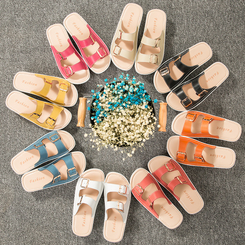 Cross-border summer new women's cool slippers, foreign trade casual women's flat-heeled leather slippers for students, women's sandals