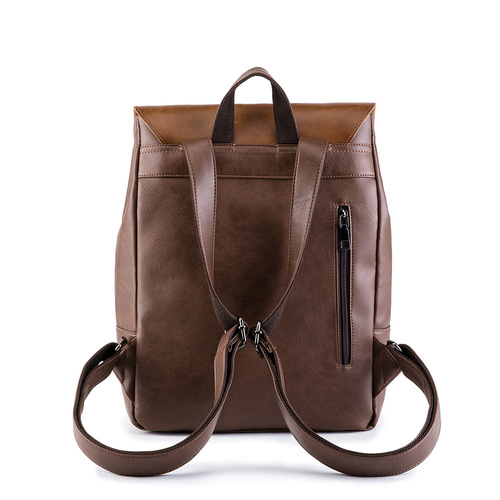 Korean style student schoolbag retro with Crazy Horse PU men's backpack large capacity casual travel backpack cross-border supply