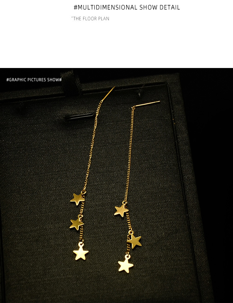 Tower Base Three-layer Five-pointed Star Earrings Titanium Steel Material 18k Real Gold Plated Star Earring Wholesale Nihaojewelry display picture 12