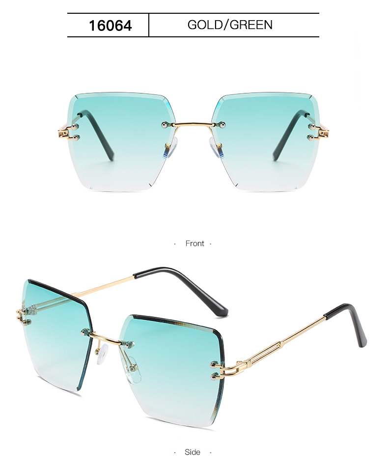 Nouvelles lunettes de soleil à bords coupés sans cadre les plus vendues pour femmes en Europe et en Amérique, lunettes de soleil à dégradé polygonal tendance, lunettes transfrontalières_voghion.com