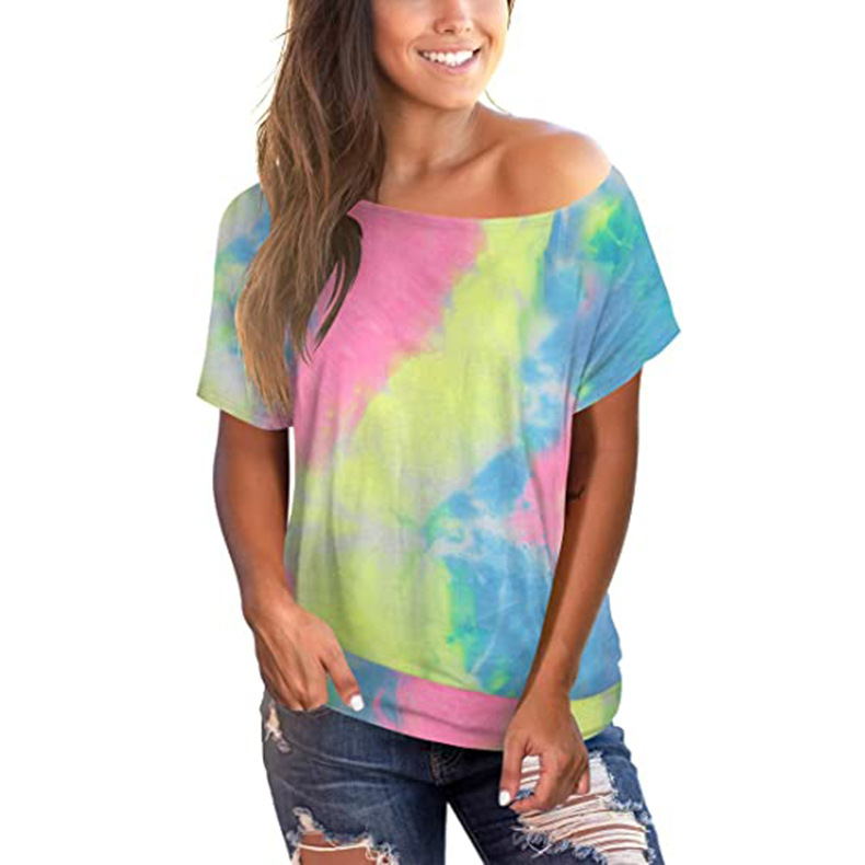 camiseta holgada de manga corta con estampado tie-dye para mujer NSKX8450