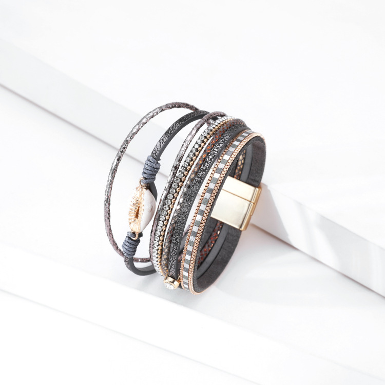 Bohemian shell leather bracelet