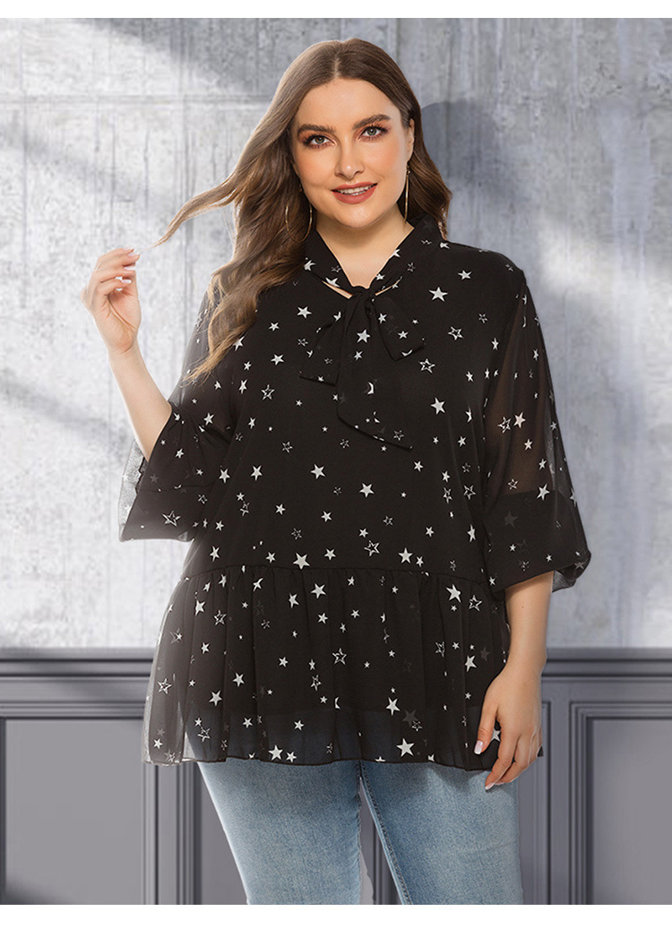 camisa de gasa con estampado de estrellas sueltas de talla grande NSJR51573