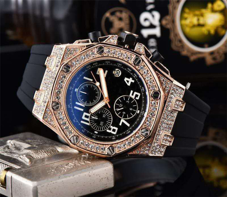 Quartz horloge 6 naalden multifunctioneel gesneden herenhorloge Mode diamant herenhorloge_voghion.com