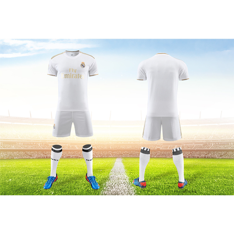 加工定制19/20新款足球衣服套装 批发皇马白色主场成人足球服套装|ms