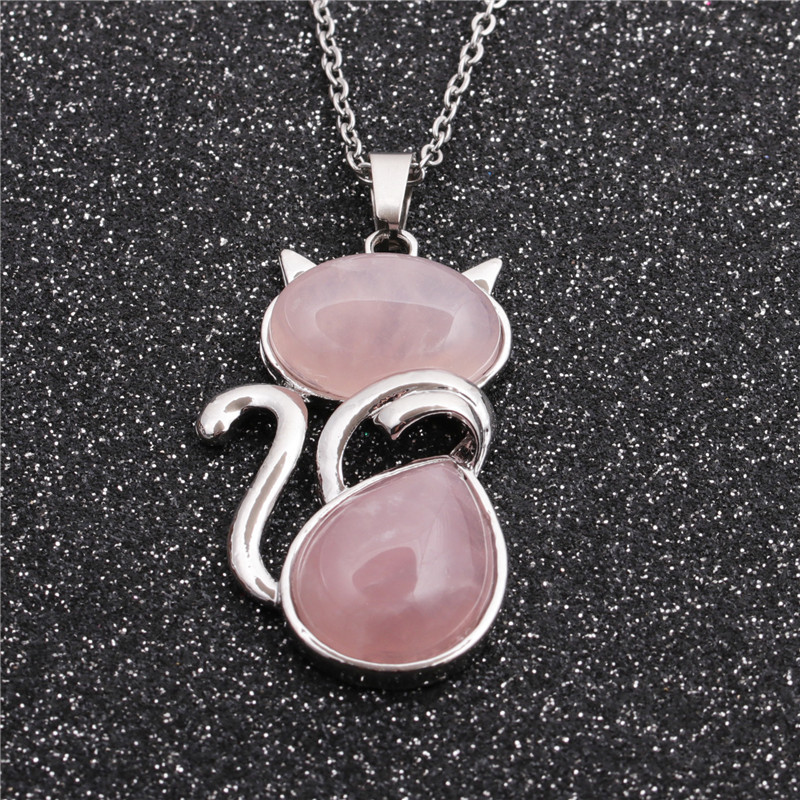 Fashion Geometric Ethnic Style Pendant Stainless Steel Chain Pink Spar Pendant For Men And Women display picture 1