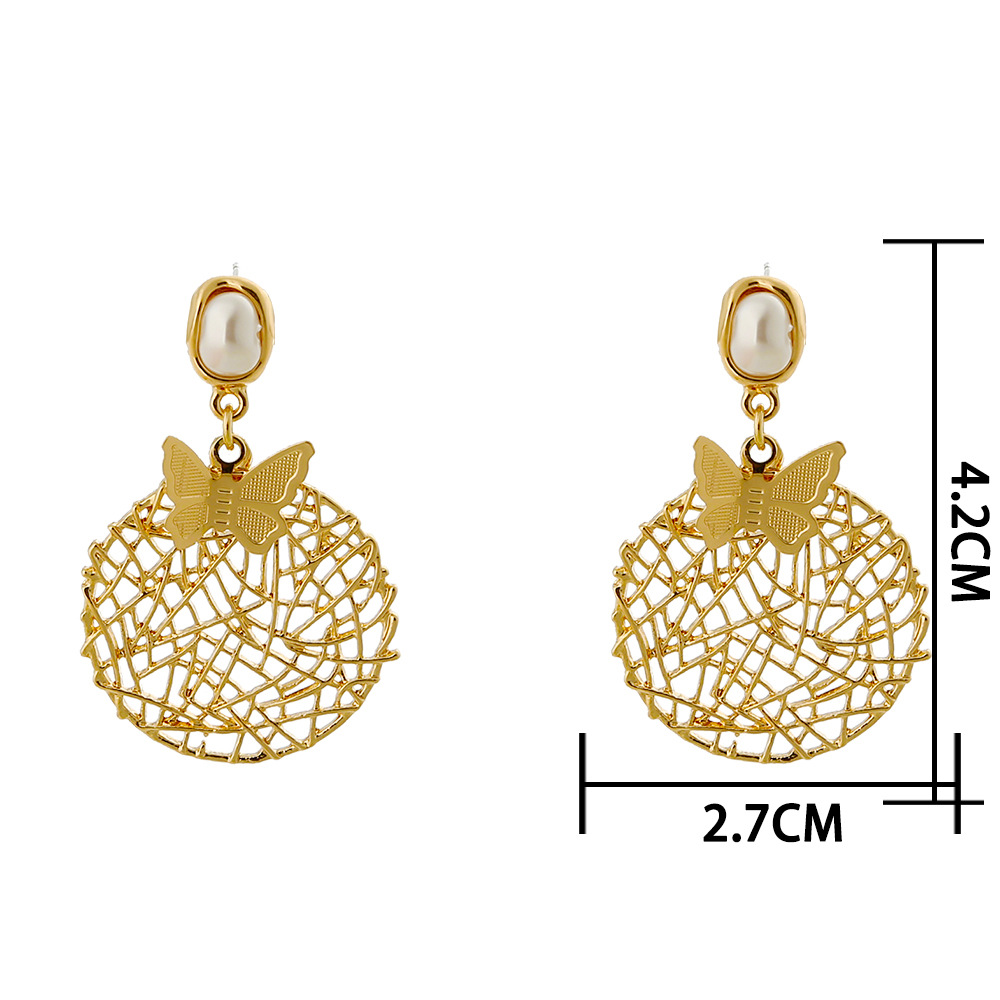 Wholesale Jewelry Round Hollow Metal Butterfly Earrings Nihaojewelry display picture 1