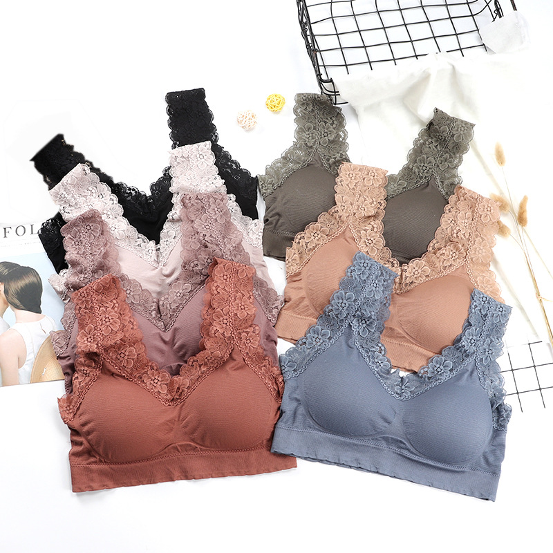 Lace Queen Tube top Seamless Big U Mei Back Breast Slope Children's Base Vegent Sports Bra Lingerie