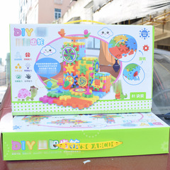 Children's connecting puzzle gear blocks toy, battery-powered gear-driven electric block set