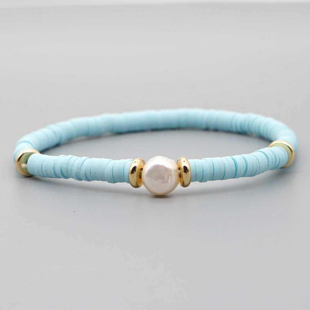 Fashion Bohemian Beach Style Natural Baroque Pearl Color Soft Ceramic Letter Bracelet For Women display picture 2