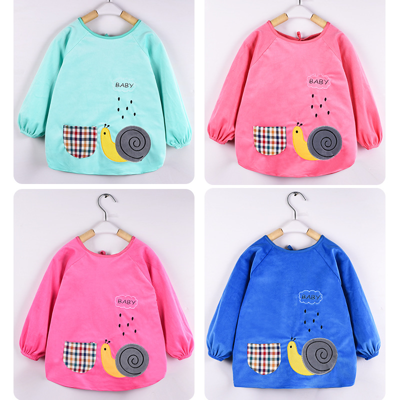 direct deal Autumn and winter Diamond velvet children Long sleeve waterproof Anti wear overalls Protective clothing baby Dinner bibs