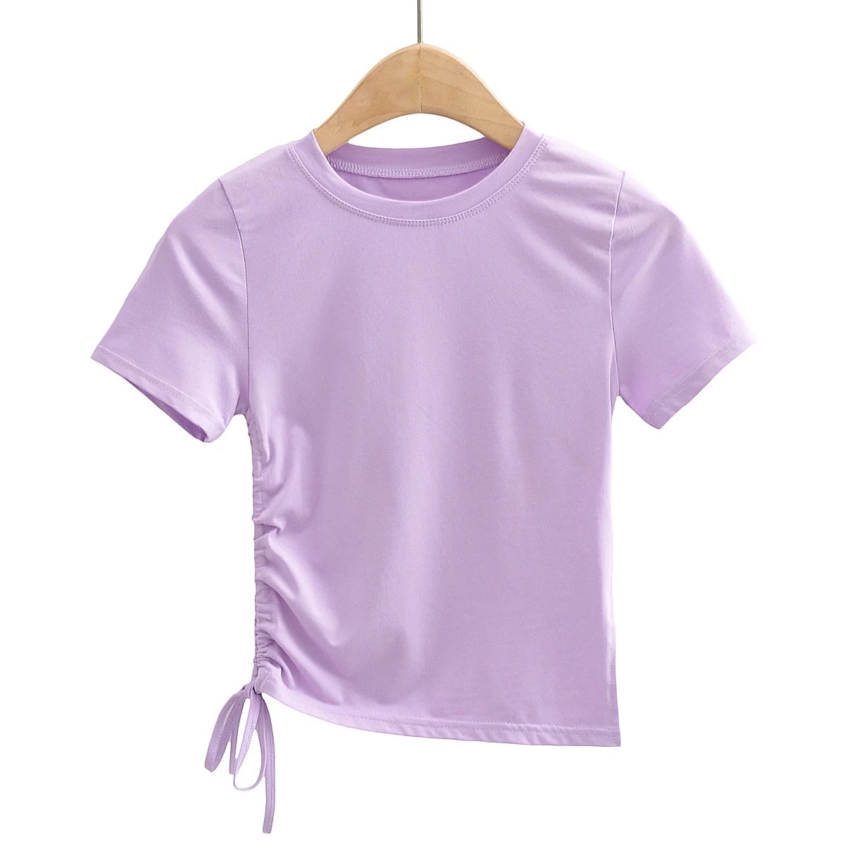 Side drawstring elastic yoga fitness T-shirt NSHS36683