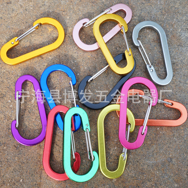 批发定制扁平d型登山扣6cm/4cm扁形登山扣铝合金登山扣不锈钢弹簧|ms
